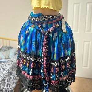 Bila Boho Gauze Gypsy Ruffled Hem Crochet Jeweled Colorful Maxi Skirt